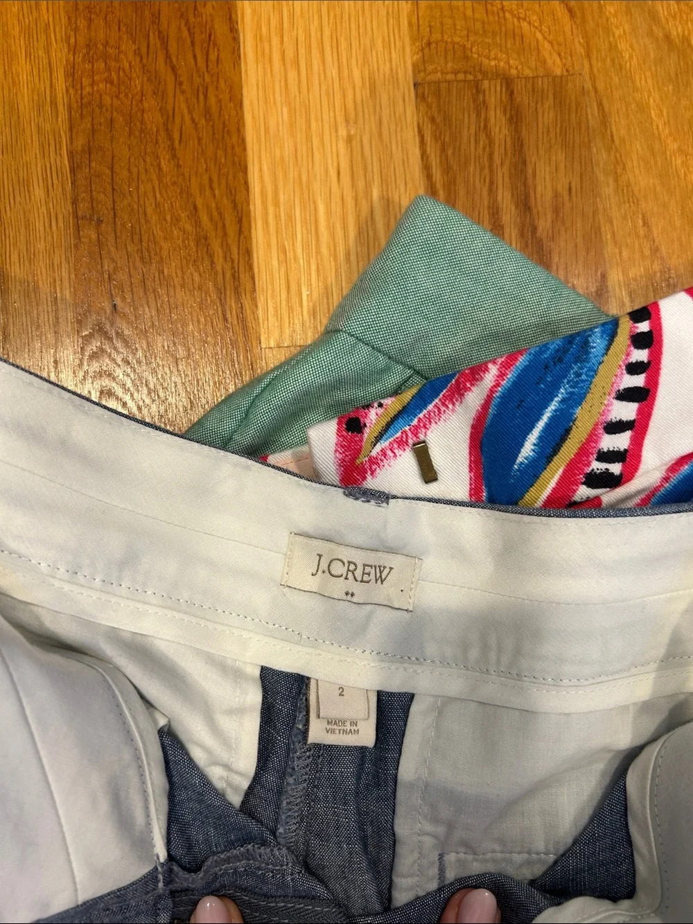 J. Crew Women’s Shorts Trio - Teal, Pink Leaf Print, Chambray Blue